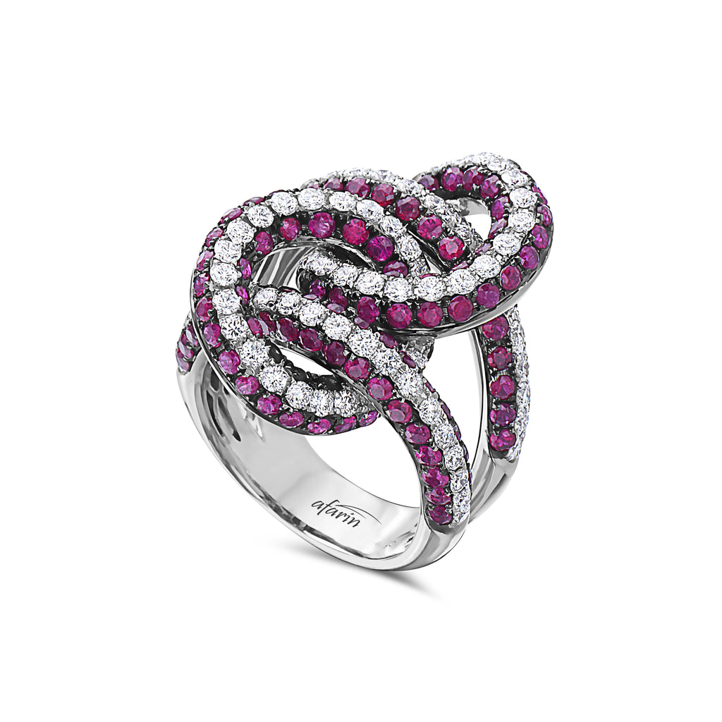 18k White Gold Ruby & Diamond Double Twist Ring