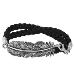 Montana Leather Double-Wrap Bracelet, Feather